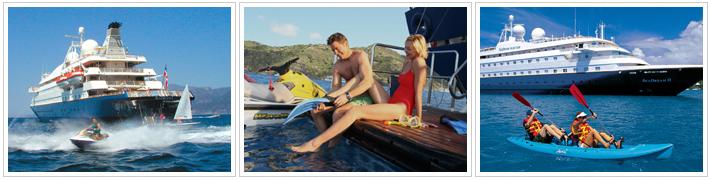 Disfrute de los deportes acuáticos gracias a la Marina de Popa de los Yates SeaDream LUXURY YACHT CHARTER ALQUILER DE YATES DE LUJO SEADREAM