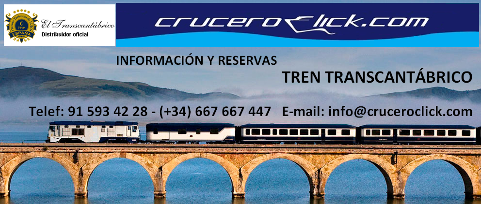 RESERVE AHORA su Crucero de Lujo en Tren a bordo del Transcantábrico y disfrute de un viaje inolvidable. En CRUCEROCLICK somos especialistas en los CRUCEROS EN TREN. CRUCEROS EN TREN TRANSCANTABRICO CRUCEROS SOBRE RAILES CRUCEROS DE LUJO EN TREN TRANSCANTABRICO CLASICO TRANSCANTABRICO GRAN LUJO FEVE RENFE TRENES DE LUJO CRUCEROS NORTE DE ESPAÑA CRUCEROS EXCLUSIVOS LEON SAN SEBASTIAN SANTIAGO DE COMPOSTELA